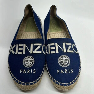 Kenzo Paris Espadrilles Flats Shoes Logo Slip On Royal Blue Women's Size 37 US 6